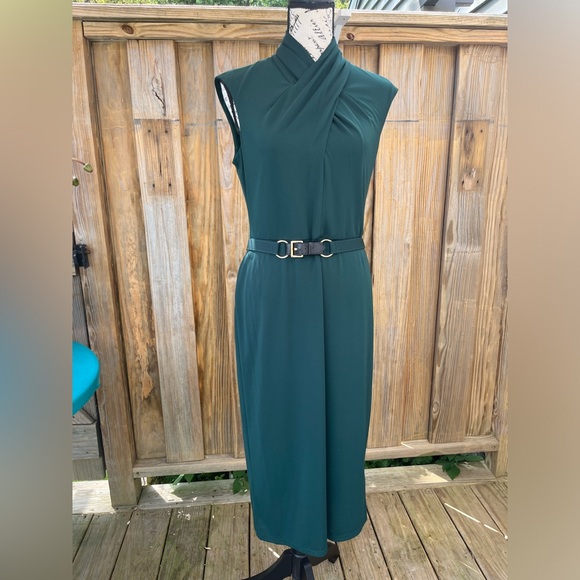 Lauren Ralph Lauren Belted Jersey Mock Neck Green Dress size 8. - Picture 2 of 11
